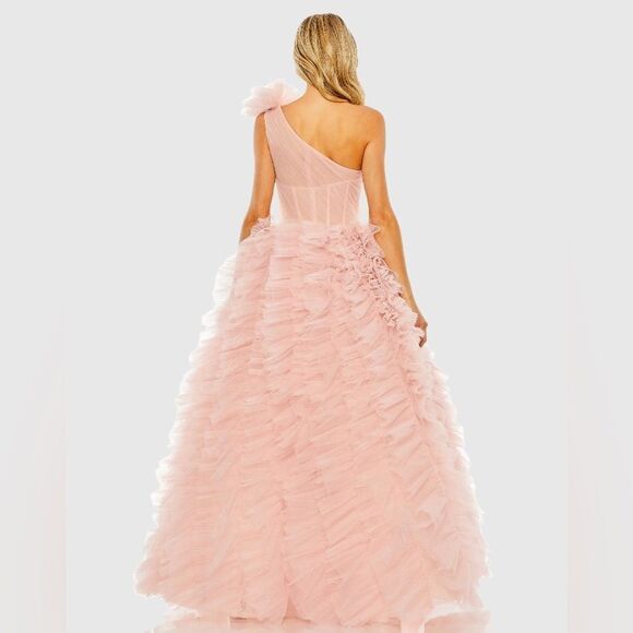 MAC DUGGAL 20576 Womens Pink One Shoulder Glitter Tulle Gown Dress - Picture 4 of 15